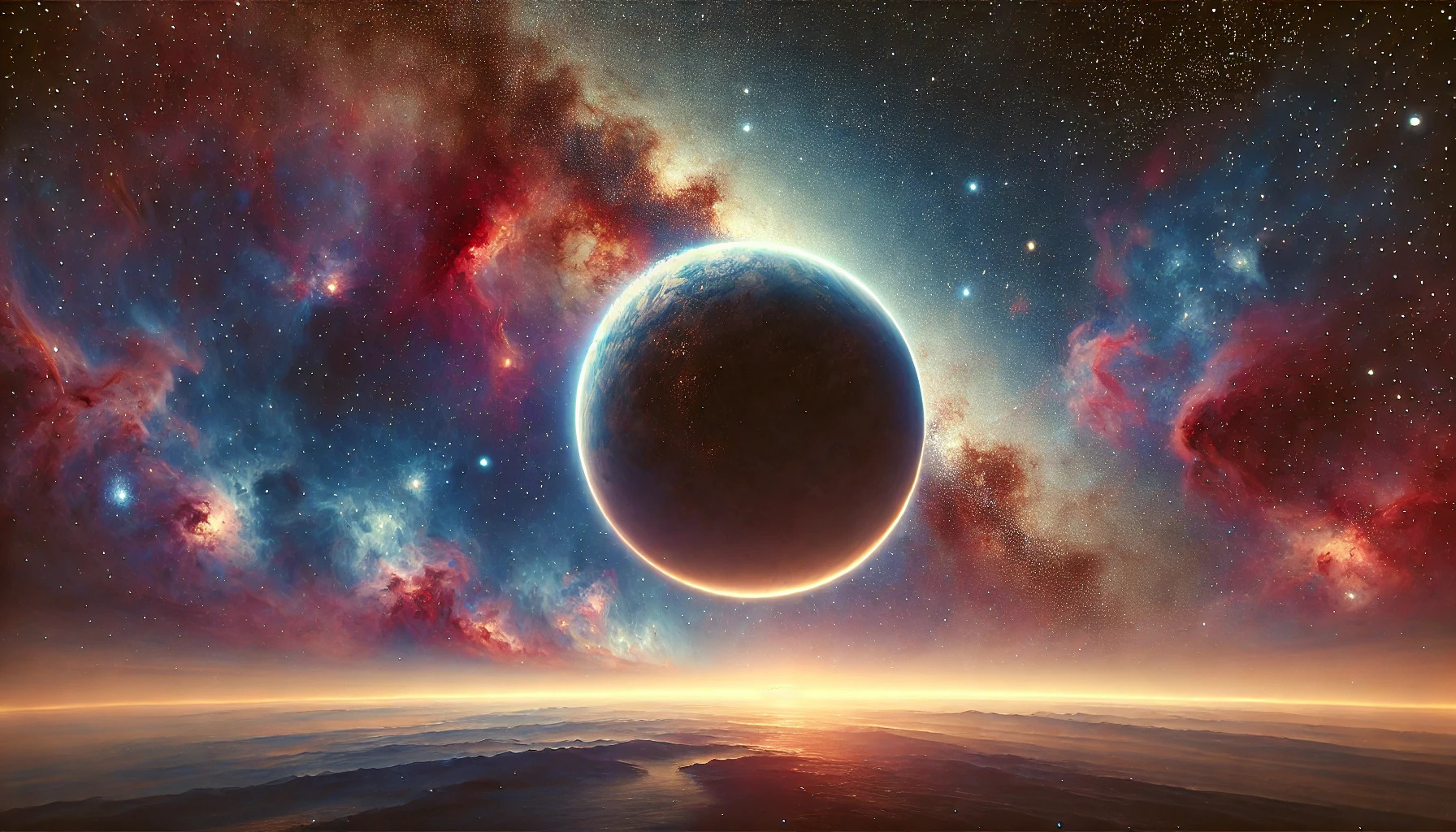 DALL·E 2024 07 14 23.54.43   A serene and inspiring cosmic scene featuring a planet with intricate details, surrounded by vibrant and colorful nebulae. The scene should be in a la